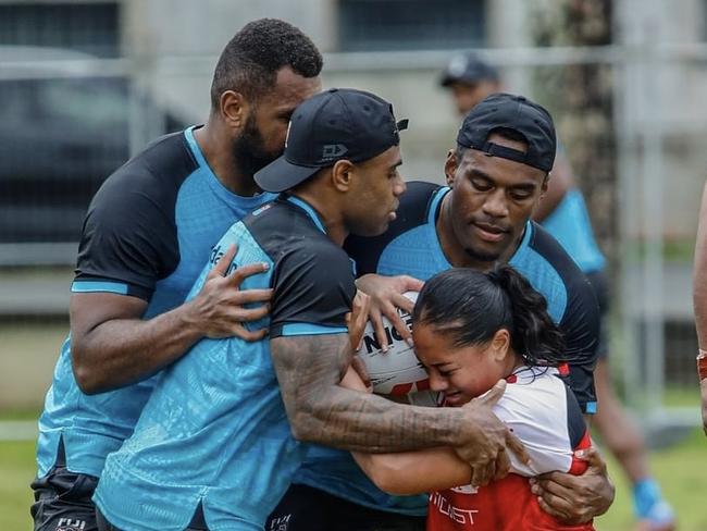 Fiji training against the Tongan women's team. Pic: Fiji Credit