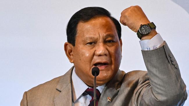 Indonesian Defence Minister and presidential candidate Prabowo Subianto speaks about his economical program for the next elections during a seminar in Jakarta last week. Picture: AFP