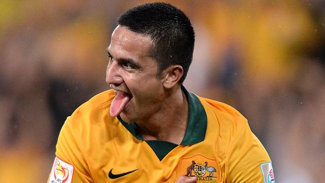 Cahill celebrates scoring against China at during the 2015 Asian Cup.