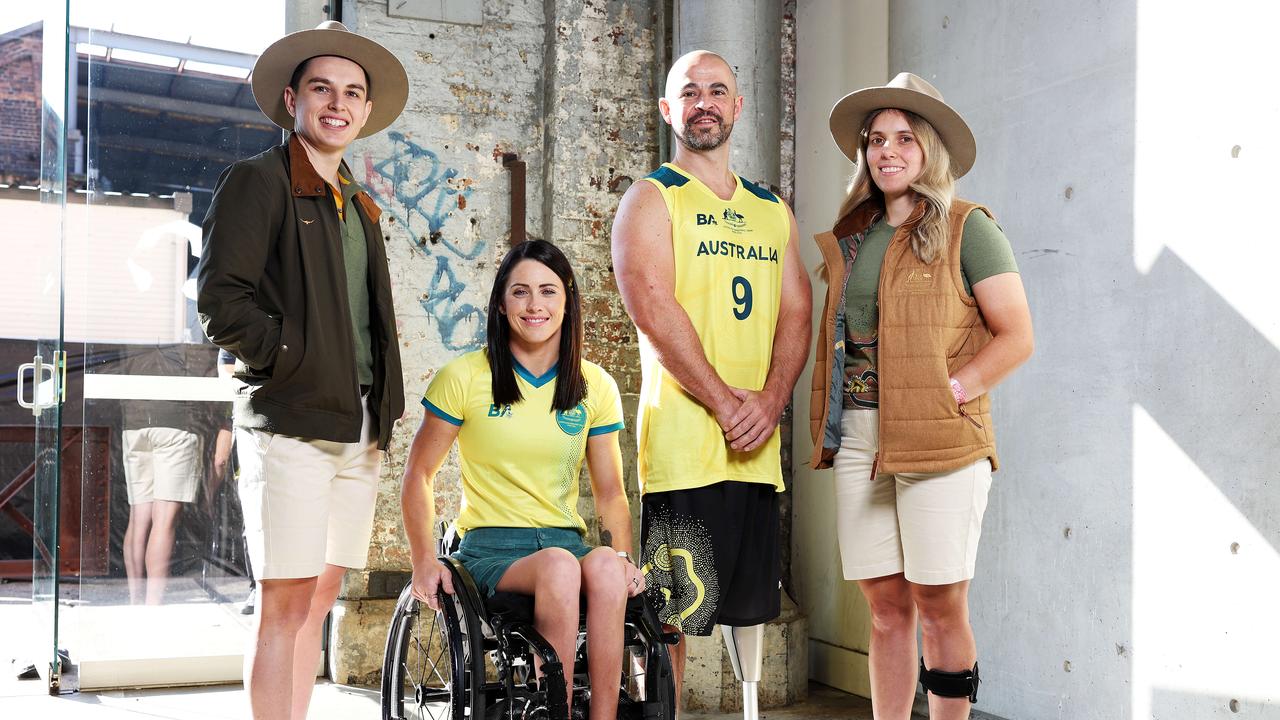 Aussie athletes (L-R) Gordon Allen, Cycling, Lauren Parker, Triathlete, Tristan Knowles, Wheelchair Basketball, and Amanda Reid, Cycling will compete at the Paris 2024 Paralympics. Picture: Tim Hunter