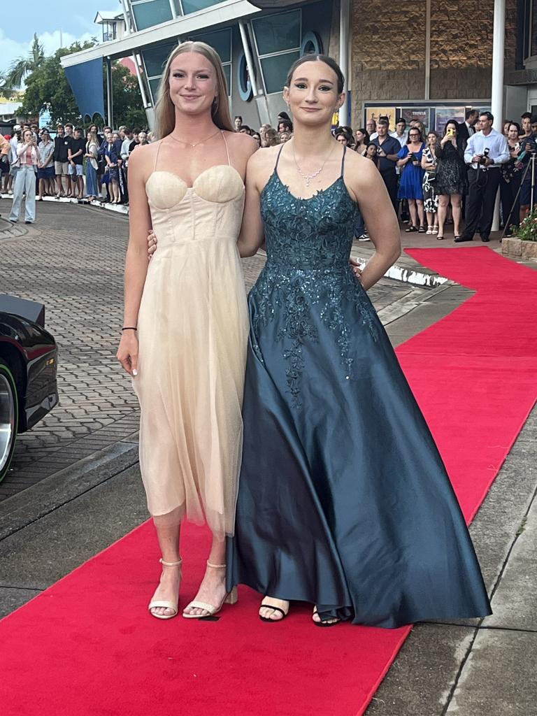 Emma Bucholz and Katie arrive at the St James Lutheran College formal.