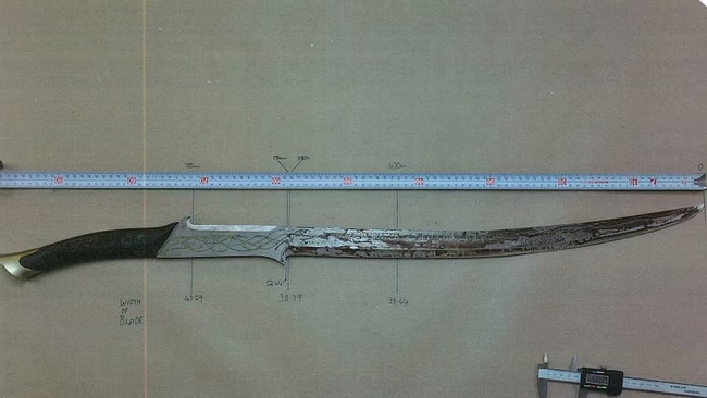 A sword found at the murder scene of Kirsty Ashley in Alice Springs in 2012. Supplied: NT Supreme Court