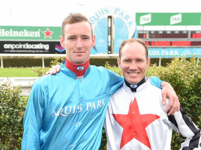 Ryan Plumb (left) and Dan Griffin together at the Gold Coast Turf Club. Picture: Lawrence Pinder