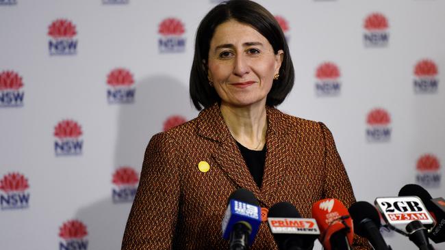 NSW Premier Gladys Berejiklian speaks to the media during a press conference in Sydney on Friday. Picture: AAP