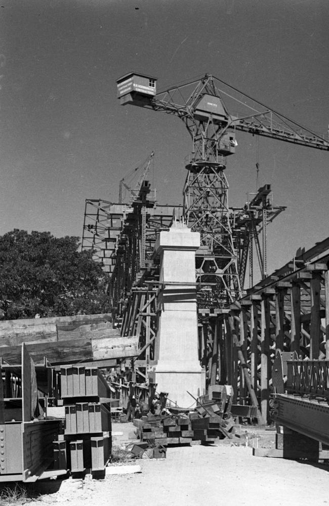 The Story Bridge, pictured in 1937, is a cantilever bridge spanning the Brisbane River. It was part of the then Bradfield Highway, connecting Fortitude Valley to Kangaroo Point.