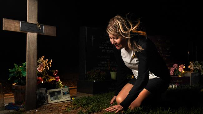 Julie-Ann Finney at the Golden Grove Cemetery gravesite of her son David Finney, who took his own life after 20 years in the navy. Picture: Tricia Watkinson