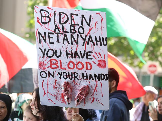 Pro-Palestine rally at the State Library of Victoria. Picture: Brendan Beckett