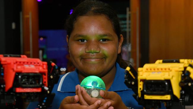 World Science Festival at Queensland Museum Tropics. Belgian Gardens State School student Lashontaie Masso Paul gets hand-on experience with robotics at the World Science Festival. Picture: Evan Morgan