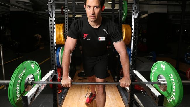 This is for a story about an increase in the number of people who are being injured lifting weights in gyms. As resistance training has become more popular, so have injuries! Jonathan Powell, personal Trainer at Fitness first. Picture: Alex Coppel.