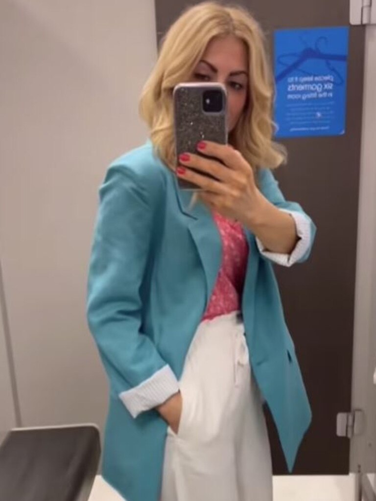 One shopper styled the blazer with white pants and a pink top. Picture: Instagram/Lisa Galanopolous