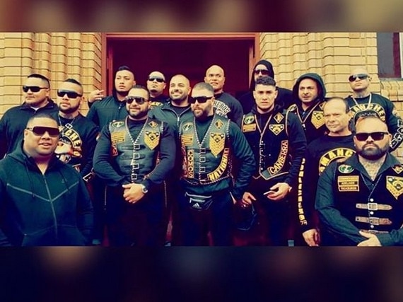 Comanchero bikies wear their colours to the funeral of Mark Buddle’s mum. Picture: Instagram