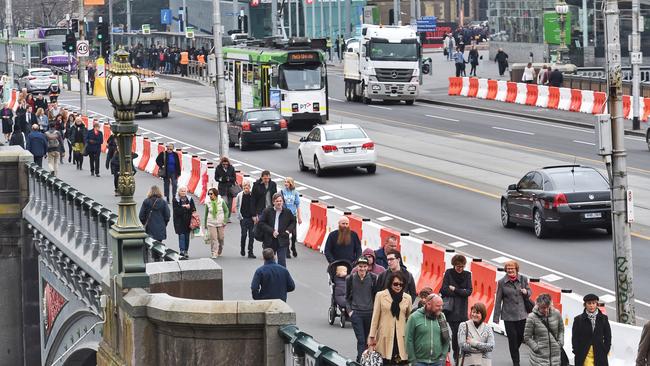 The bollards shielding pedestrians from vehicle-borne attacks. Picture: Tony Gough