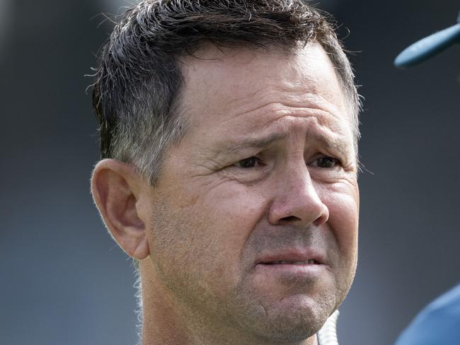 MANCHESTER, ENGLAND - JULY 20: Sky Sports commentator Ricky Ponting talks with Jonathan Bairstow of England before day two of the LV=Insurance 4th Ashes test match between England and Australia at Emirates Old Trafford on July 20, 2023 in Manchester, England. (Photo by Visionhaus/Getty Images)