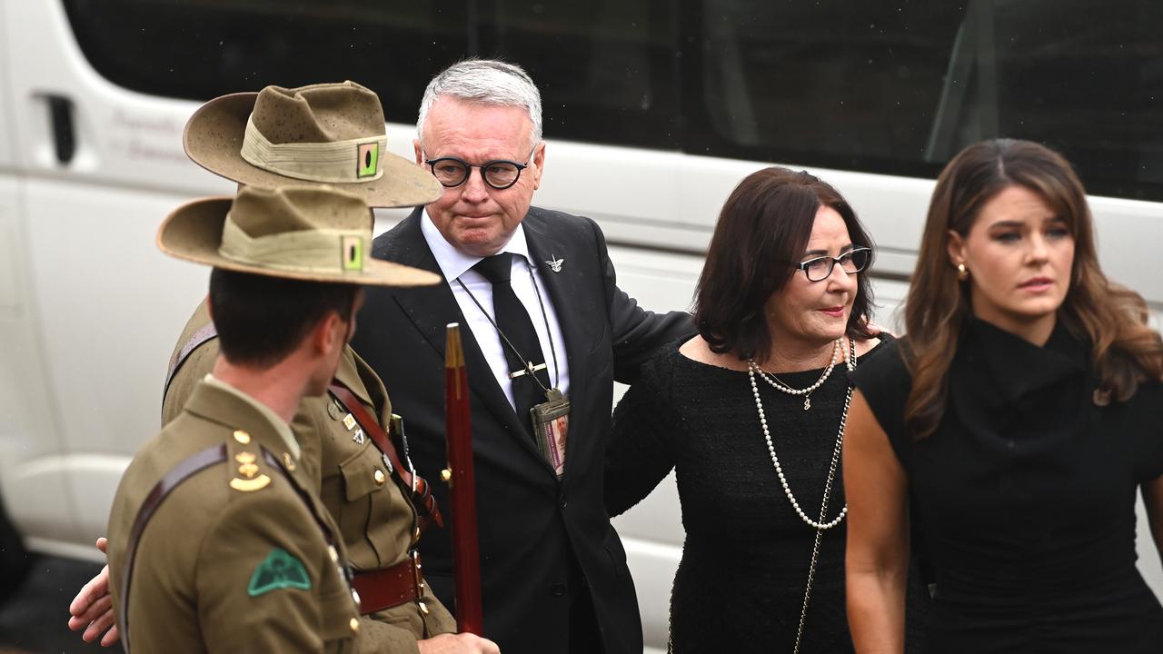 Mr Fitzgibbon arrived his wife Di and daughter Grace for the funeral of his son in Cessnock. Picture: NCA NewsWire / Jeremy Piper