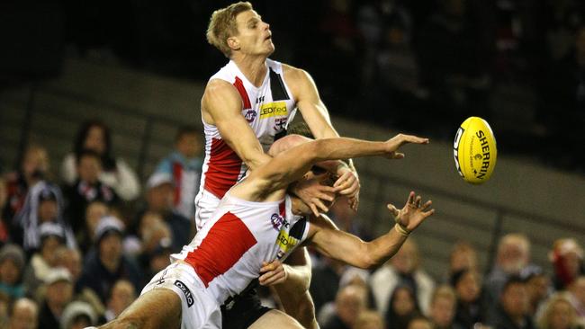 Nick Riewoldt was courage personified. Picture: George Salpigtidis