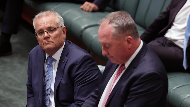 Prime Minister Scott Morrison and Barnaby Joyce made an official apology to victims of sexual harassment, bullying and violence in Parliament House on Wednesday. Picture: NCA Newswire/Gary Ramage