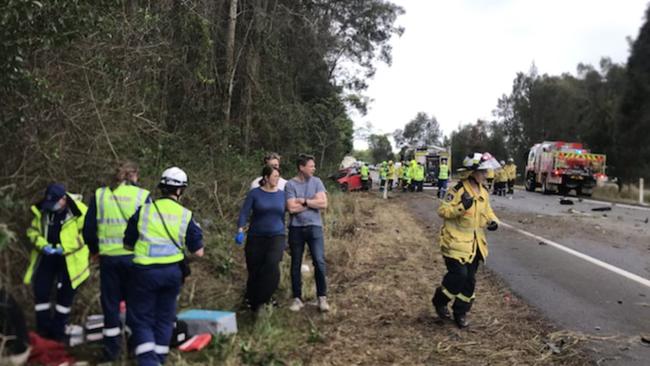 A man is dead and a woman critically injured after a single vehicle crash on the Pacific Highway near Taree on Friday afternoon.