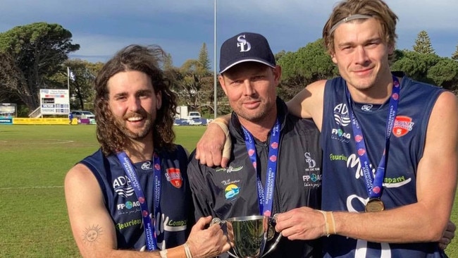 Cal Tonkin (right) has been a standout for Encounter Bay this year so far. Picture: Encounter Bay Football Club