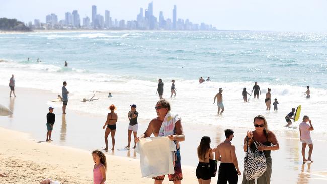 Plenty of people are enjoying the day and beaches at Burleigh for Mother's Day. Pic: Adam Head.