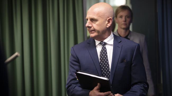 Premier Peter Gutwein arriving for one of his daily COVID-19 updates. Picture: CHRIS KIDD