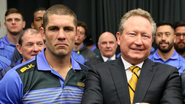 Former Western Force skipper Matt Hodgson with club owner Andrew Forrest.