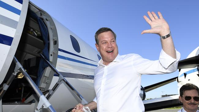 Queensland LNP leader Tim Nicholls is seen boarding a charter flight to North Queensland. Picture: Dave Hunt/AAP