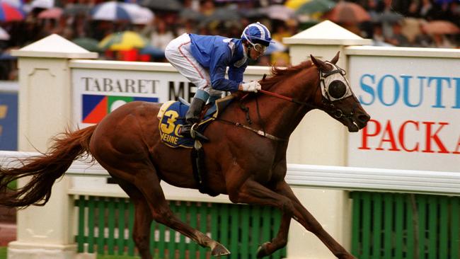 Jeune ridden by jockey Wayne Harris winning Melbourne Cup 01 Nov 1994.