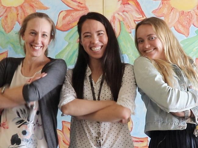 Nayomi Gribble, centre, with her Condell Park High School colleagues, Kate Hendrick and Nicola Finlay-Jones.