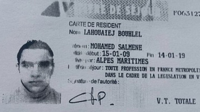 A reproduction of the residence permit of Mohamed Lahouaiej Bouhlel, the man who rammed his truck into a crowd celebrating Bastille Day in Nice on July 14.