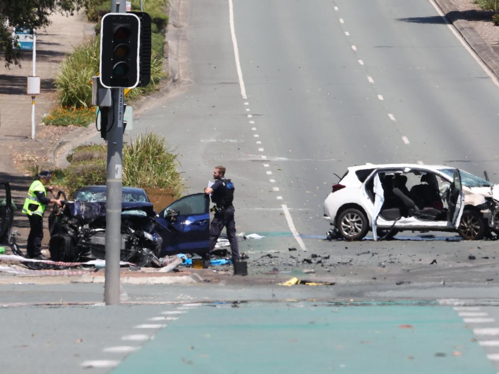 The crash happened at the three-way intersection of Castle Hill Drive, McClintock Drive and Dohles Rocks Road at Murrumba Downs on Thursday. Picture Lachie Millard