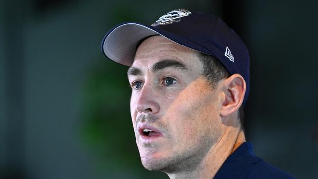 Jeremy Cameron speaks to the media on Monday. Picture: Quinn Rooney/Getty Images