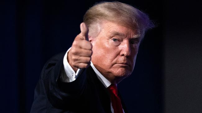 Former US President Donald Trump give a thumbs up as he walks off after speaking at the Conservative Political Action Conference (CPAC) in Dallas, Texas in July. Picture: Andy Jacobsohn/AFP