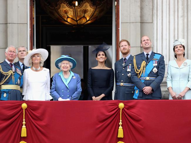 King Charles III, Prince Andrew, Duke of York, Camilla, Queen Consort, the late queen Elizabeth II, Meghan, Duchess of Sussex, Prince Harry, Prince William, Prince of Wales and Catherine, Duchess of Cornwall in 2018. Picture: Chris Jackson