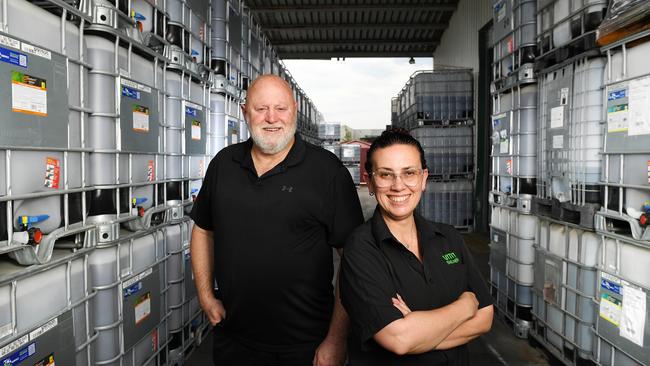 VRM founder Ken Bellamy and VRM CEO Kellie Walters in front of the shipment going to the USA. Picture: Shae Beplate.