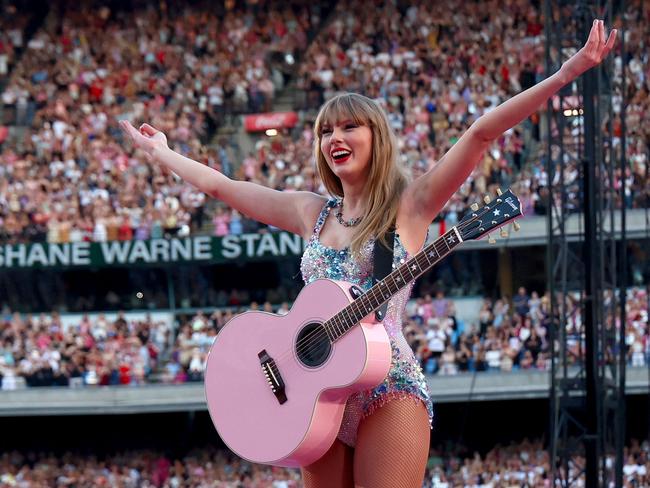 MELBOURNE, AUSTRALIA - FEBRUARY 16: EDITORIAL USE ONLY. NO BOOK COVERS Taylor Swift performs at Melbourne Cricket Ground on February 16, 2024 in Melbourne, Australia. (Photo by Graham Denholm/TAS24/Getty Images for TAS Rights Management)Photo - GettyEscape 3 March 2024eds letter