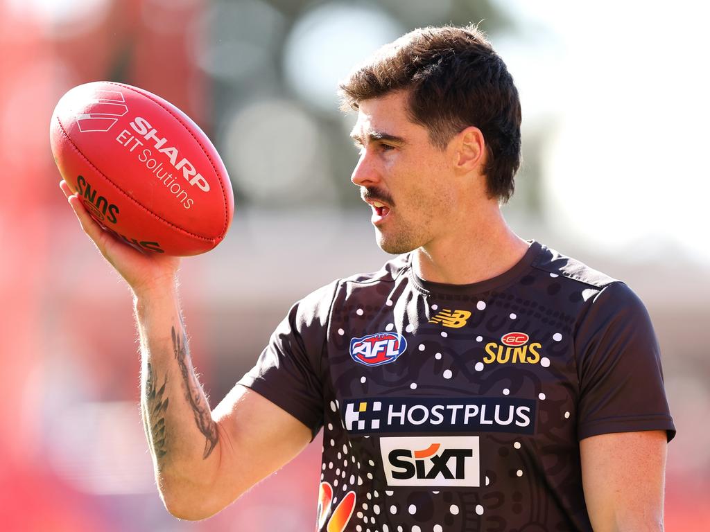 Alex Sexton of the Suns warms up prior to the round 19 AFL match. Picture: Brendon Thorne/AFL Photos/via Getty Images.