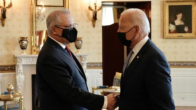 Scott Morrison with Joe Biden at the White House. Picture: Adam Taylor via PMO