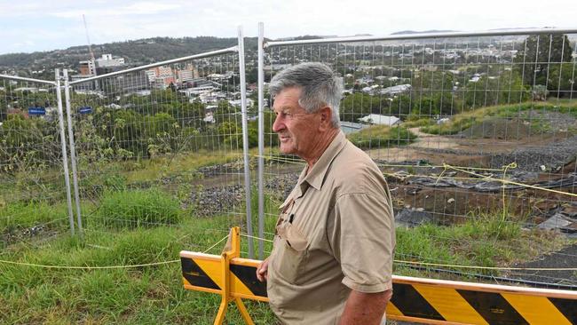 VINDICTIVE COUNCIL: Ken Allport at the excavation of the landslip and reformation of the embankment along Beardow St, where historic industrial waste including coke and slag like materials, as well as bonded asbestos, was encountered. Mr Allport is claims Lismore City Council is hounding him and he's spent more than $170,000 in legal, engineering and repatriation fees. Picture: Marc Stapelberg