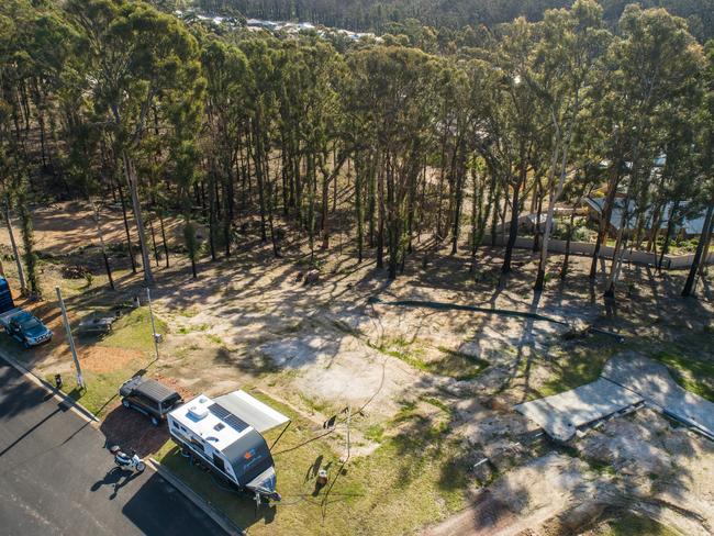 The couple are living in a caravan on their property where their home of 35 years burnt to the ground. Picture: Josh Burkinshaw