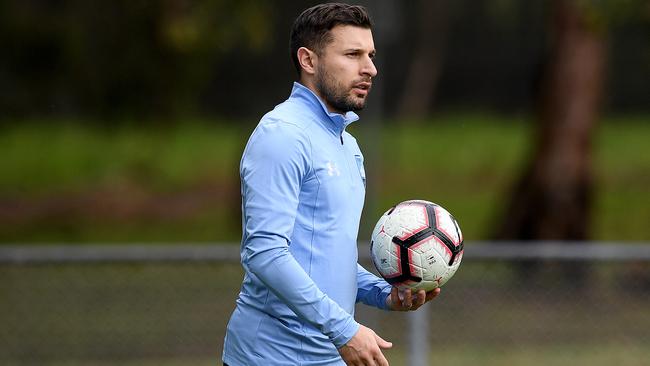 We put the baby’s health first, which is obviously a no-brainer, and we just decided to stay put.” Sydney FC player Kosta Barbarouses on why he stayed in Sydney Picture: AAP