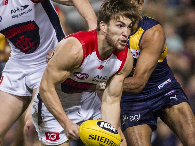 Jack Viney for Melbourne during the Round 14 AFL match between the West Coast Eagles and the Melbourne Demons at the Domain Stadium in Perth, Saturday, June 24, 2017. (AAP Image/Tony McDonough) NO ARCHIVING, EDITORIAL USE ONLY