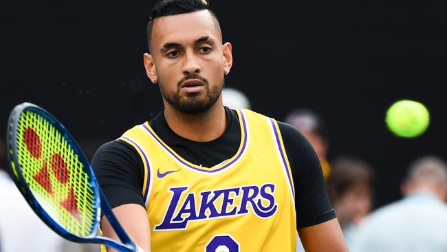 Kyrgios paying tribute to Kobe Bryant. Picture: William West/AFP