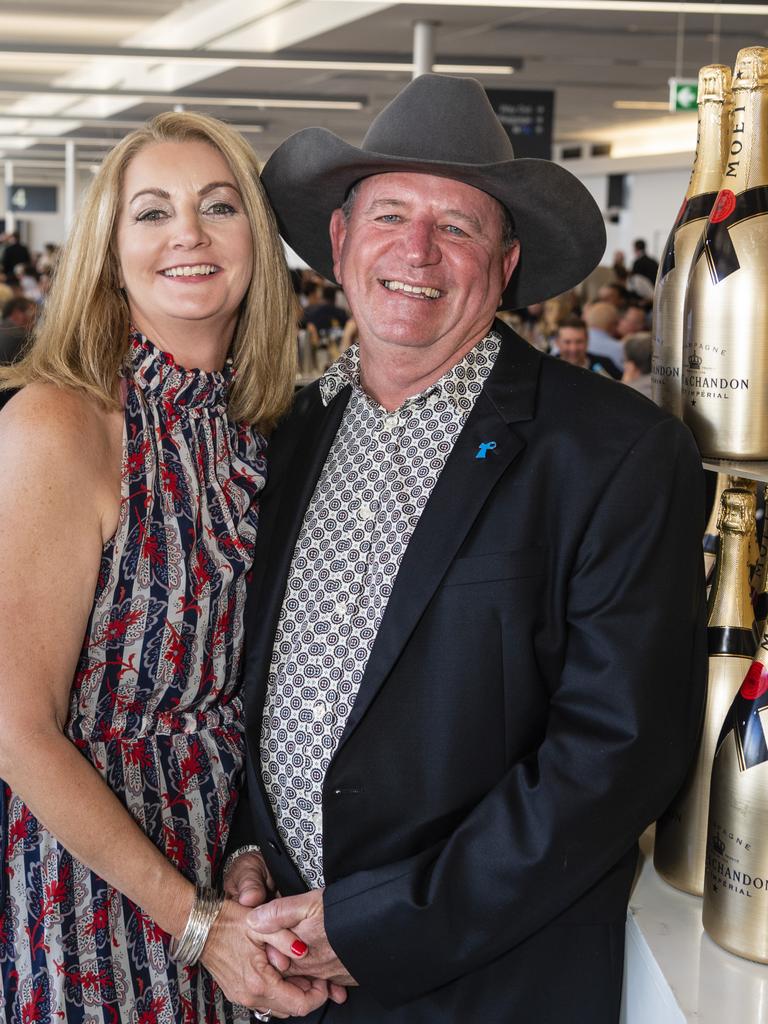 Paula McGuire with Shane McGuire (wearing country artist Luke Geiger's hat) It's a Bloke Thing 2022 at Wellcamp Airport, Friday, September 9, 2022. Picture: Kevin Farmer