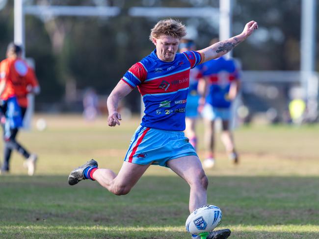 Fynn Perryman kicks for Engadine Dragons. Picture: Adam Wrightson
