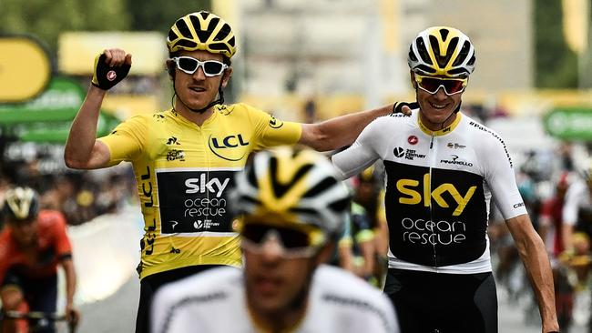 2018 Tour de France winner Geraint Thomas with teammate Chris Froome.