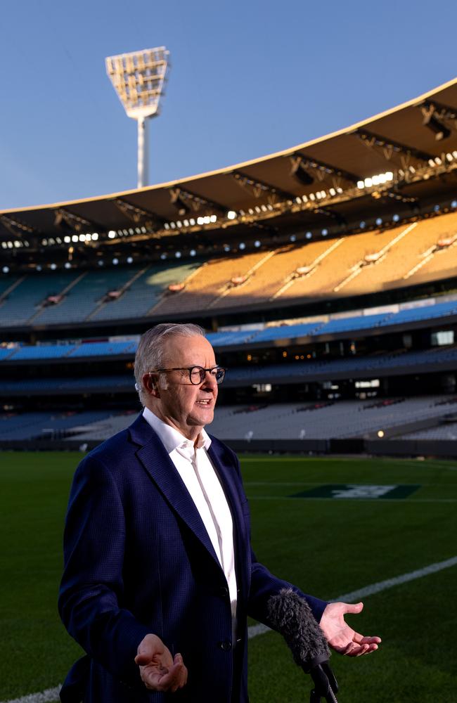 The Prime Minister conducts live TV interviews at the ’G Picture: Jason Edwards