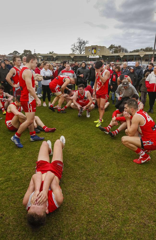 Dejected Sorrento players after the match. Picture: Valeriu Campan