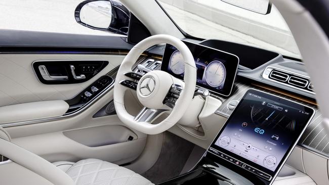 The interior of a Mercedes-Benz S580e hybrid. Photo: Supplied