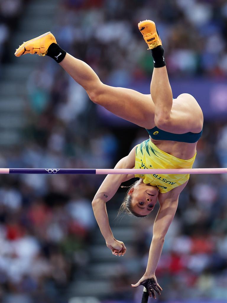 Nina Kennedy competing in the pole vault final at the Paris Olympic Games Paris, at Stade de France. Picture: Cameron Spencer/Getty Images