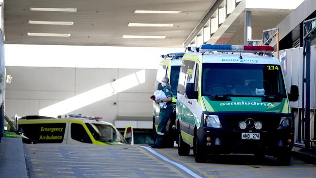 Ambulances at the Flinders Medical centre. Picture: NCA NewsWire / Kelly Barnes